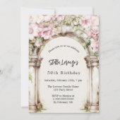 Roze bloemen boog beige luxe verjaardag kaart (Voorkant)