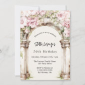 Roze bloemen boog beige verjaardag kaart (Voorkant)