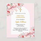 Roze bloemen boog boog Eerste Communie uitnodiging (Voorkant)