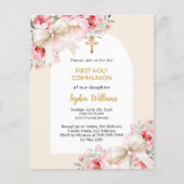 Roze bloemen boog boog Eerste Communie uitnodiging (Voorkant)