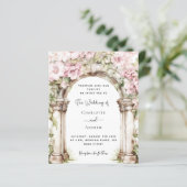 Roze bloemen boog bruiloft uitnodiging (Staand voorkant)