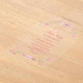 Roze Bloemen Boog Eerste Communie Acryl Uitnodigingen (Laagn)