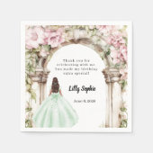 Roze bloemen boog groene jurk verjaardag servet (Voorkant)