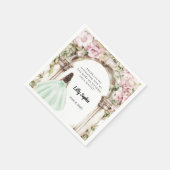 Roze bloemen boog groene jurk verjaardag servet (Hoek)