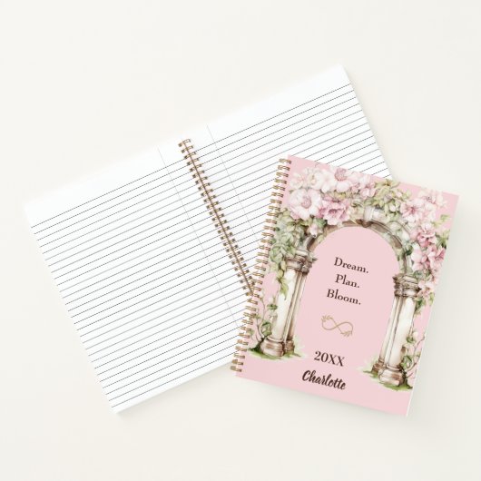 Roze bloemen boog inspirerend quote notitieboek (Binnen)