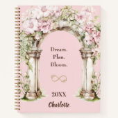 Roze bloemen boog inspirerend quote notitieboek (Voorkant)