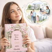 Roze bloemen boog inspirerend quote notitieboek