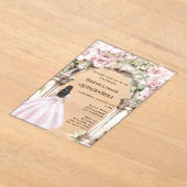 Roze bloemen boog jurk duidelijk Quinceanera Acryl Uitnodigingen (Laagn)