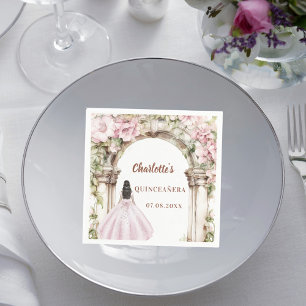 Roze bloemen boog jurk Quinceanera Servet