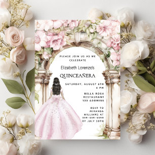 Roze bloemen boog jurk Quinceanera Uitnodiging Briefkaart