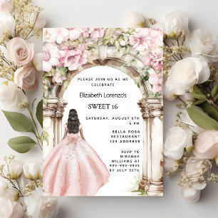 Roze bloemen boog jurk Sweet 16 Kaart