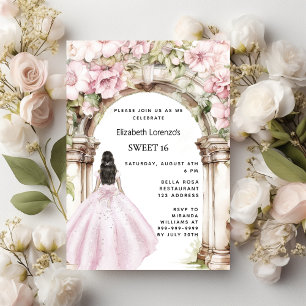 Roze bloemen boog jurk Sweet 16 Kaart