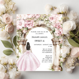Roze bloemen boog jurk Sweet 16 uitnodiging