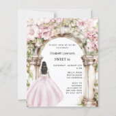 Roze bloemen boog jurk Sweet 16 uitnodiging (Voorkant)