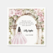 Roze bloemen boog jurk verjaardag servet (Voorkant)
