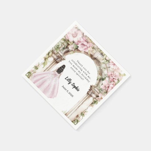 Roze bloemen boog jurk verjaardag servet (Hoek)