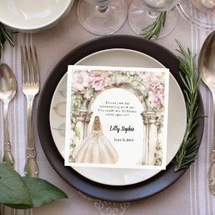 Roze bloemen boog jurk verjaardag servet