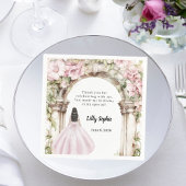 Roze bloemen boog jurk verjaardag servet