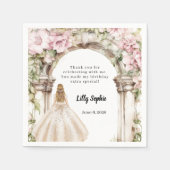 Roze bloemen boog jurk verjaardag servet (Voorkant)