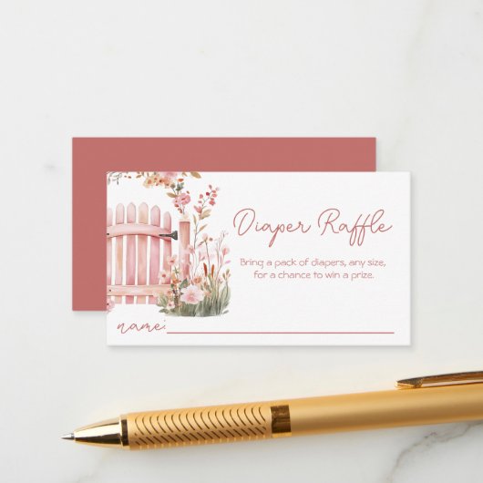 Roze Bloemen Boog Meisje Baby shower Luier Raffle Informatiekaartje (Voorkant / Achterkant in situ)