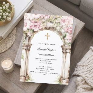 Roze bloemen boog meisje Confirmatie Kaart