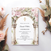 Roze bloemen boog meisje Confirmatie Kaart