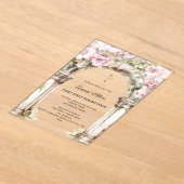 Roze bloemen boog meisje Eerste Communie helder Acryl Uitnodigingen (Laagn)