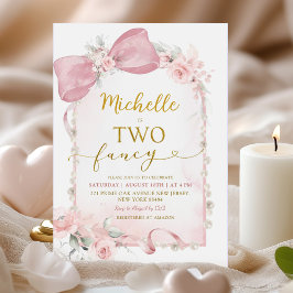 Roze Bloemen Boog Twee Fancy 2e Verjaardag Douche Kaart