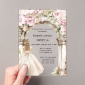 Roze bloemen boog witte jurk duidelijk Sweet 16 Acryl Uitnodigingen (Insitu (Draagbaar))