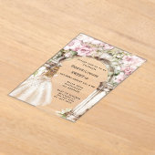 Roze bloemen boog witte jurk duidelijk Sweet 16 Acryl Uitnodigingen (Laagn)