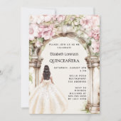 Roze bloemen boog witte jurk Quinceanera Kaart (Voorkant)