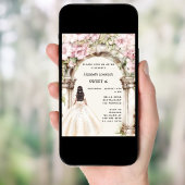 Roze bloemen boog witte jurk Sweet 16 Kaart