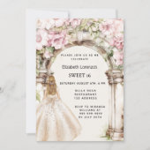 Roze bloemen boog witte jurk Sweet 16 Kaart (Voorkant)
