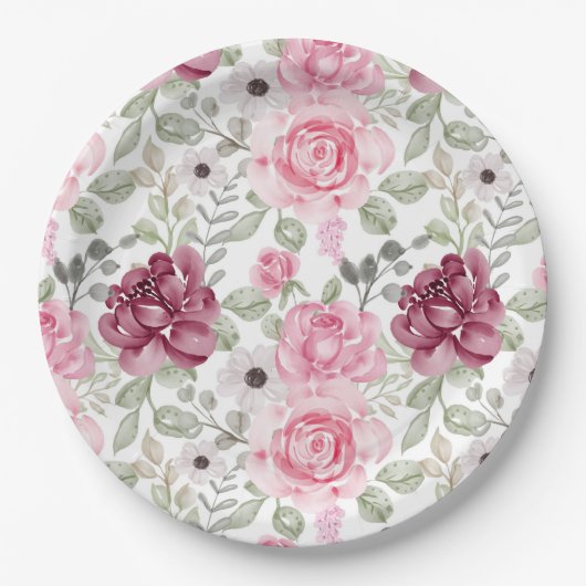 Roze bloemen Bord papier (Voorkant)
