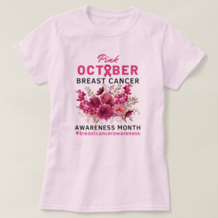Roze Bloemen Borstkanker Bewustzijn Vrouwen T-shirt