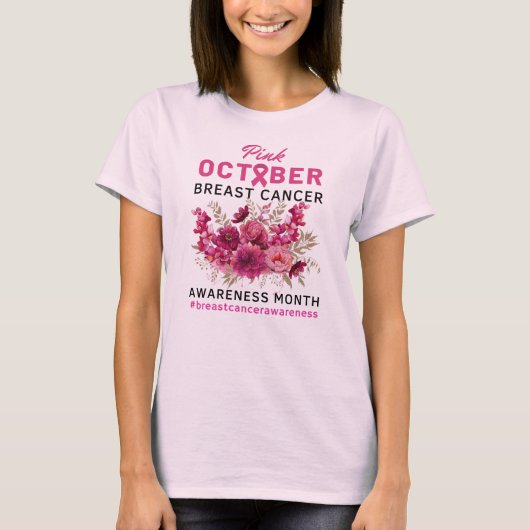 Roze Bloemen Borstkanker Bewustzijn Vrouwen T-shirt (Voorkant)