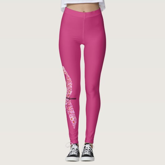 Roze Bloemen Borstkanker Ondersteuning Ribbon Leggings (Voorkant)
