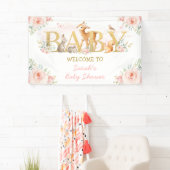 Roze Bloemen Bosdieren Baby Shower Welkom Spandoek (Insitu)