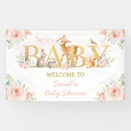 Roze Bloemen Bosdieren Baby Shower Welkom Spandoek