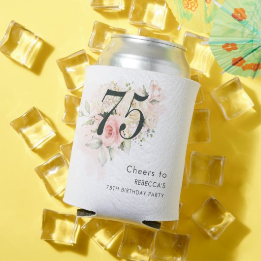 Roze Bloemen Botanisch Bladgroen 75e Verjaardagsfe Blikjeskoeler (Insitu Zomer)