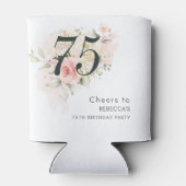 Roze Bloemen Botanisch Bladgroen 75e Verjaardagsfe Blikjeskoeler (Achterkant)