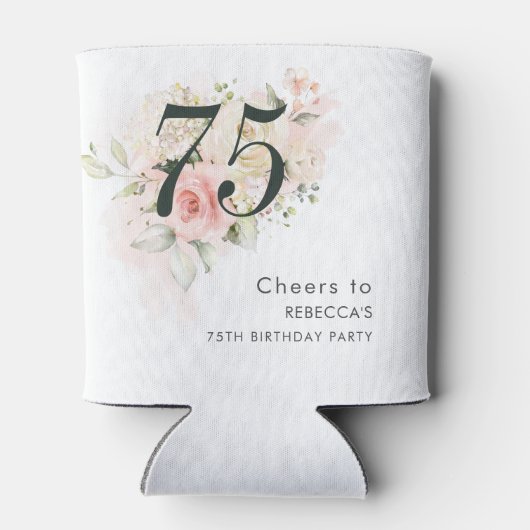 Roze Bloemen Botanisch Bladgroen 75e Verjaardagsfe Blikjeskoeler (Achterkant)