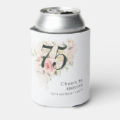 Roze Bloemen Botanisch Bladgroen 75e Verjaardagsfe Blikjeskoeler (Blikje Achterkant)