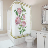 Roze  Bloemen Botanisch Groen Bladeren Goud Douchegordijn (In situ)