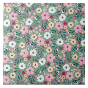 Roze bloemen Botanisch Groen Ontwerp Tegeltje