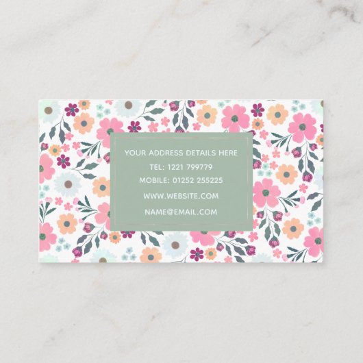 Roze bloemen Botanisch Groen Ontwerp Visitekaartje (Achterkant)