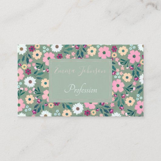 Roze bloemen Botanisch Groen Ontwerp Visitekaartje (Voorkant)