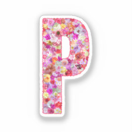Roze Bloemen Botanisch Monogram Letter P Voor Haar Sticker
