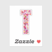 Roze Bloemen Botanisch Monogram Letter T Voor Haar Sticker (Vel)