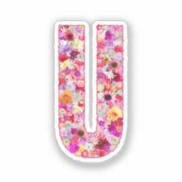Roze Bloemen Botanisch Monogram Letter U Voor Haar Sticker